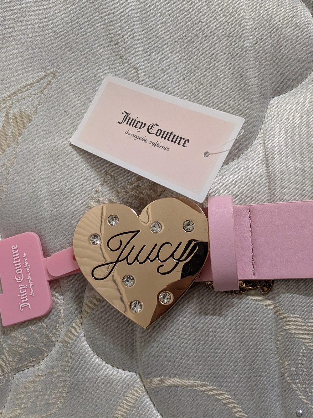 Juicy Couture Pink Belt with Gold Heart Logo Buckle